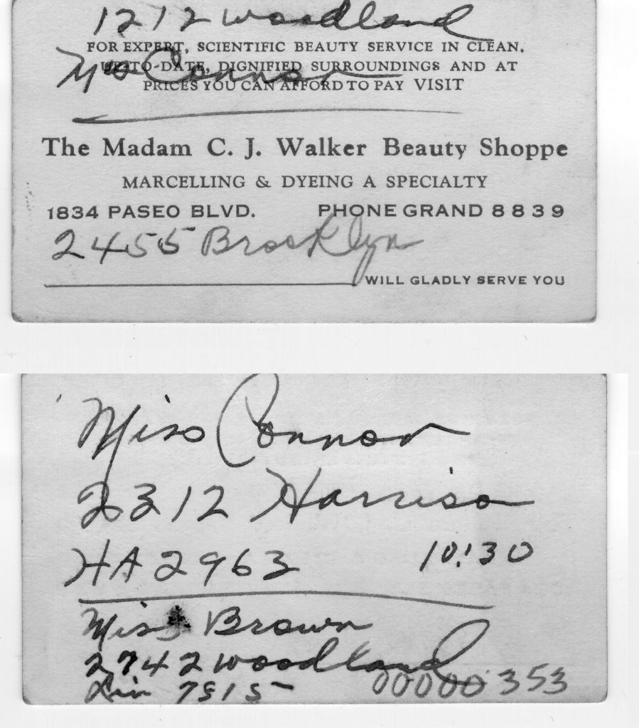 Business card from Madam C.J. Walker Beauty Shoppe