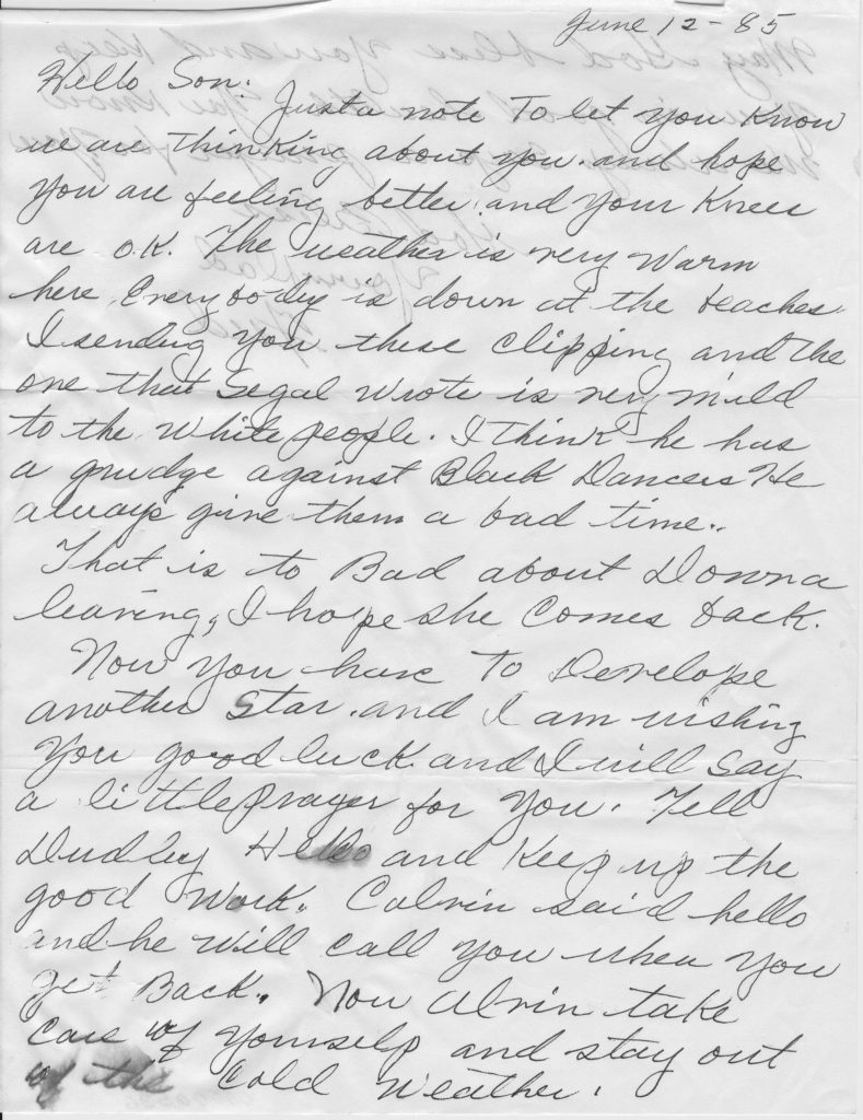 Letter from Fred Cooper to stepson Alvin Ailey (Page 1 of 2)