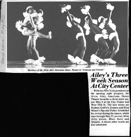 Article announcing Alvin Ailey Dance Company’s “Fontessa and Friends”