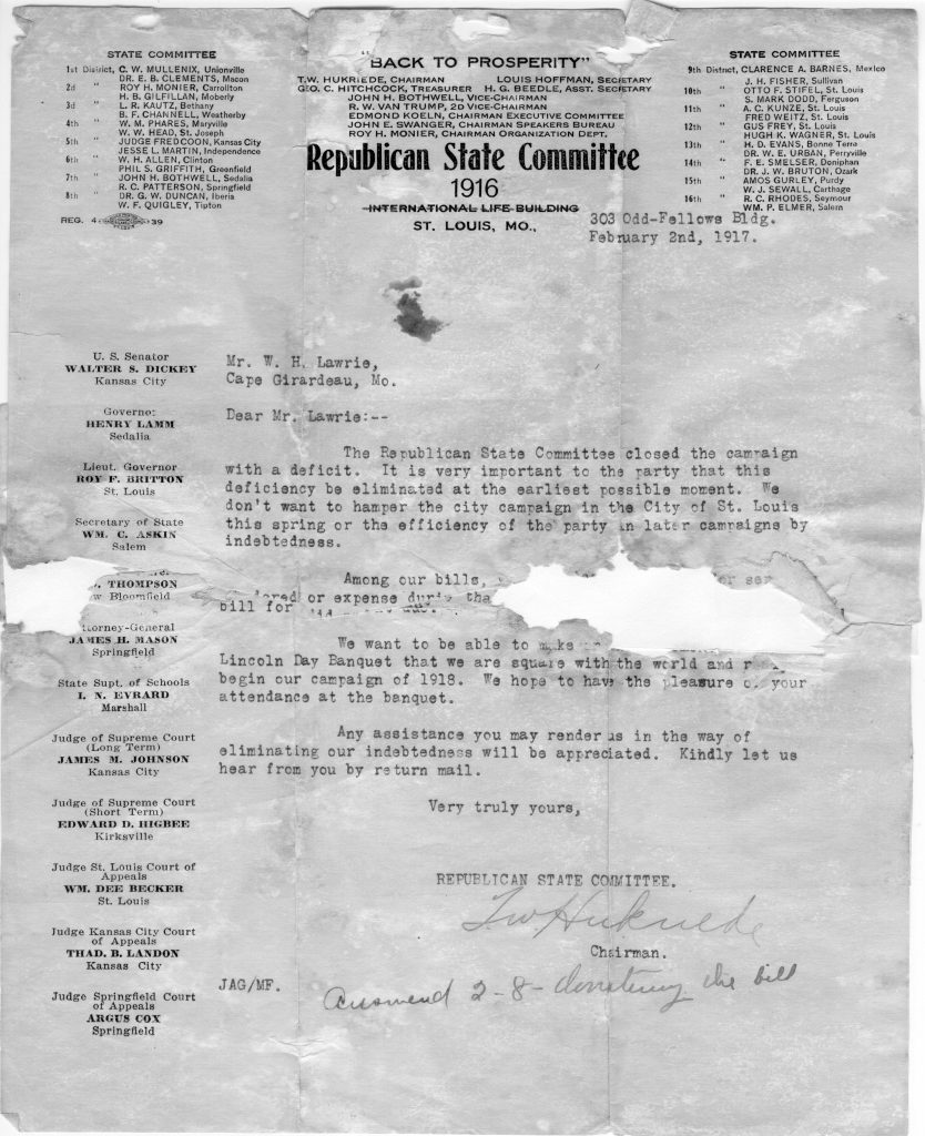 Letter from the Republican State Committee to William Lawrie