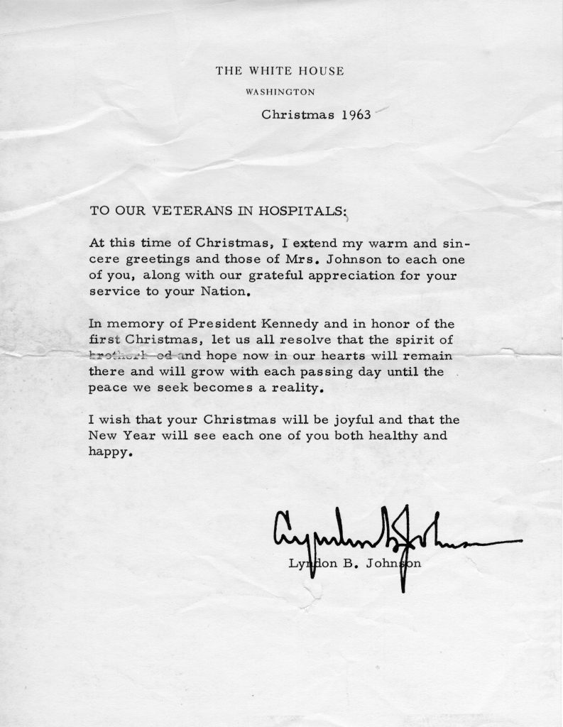 Letter to Veterans from Lyndon B. Johnson