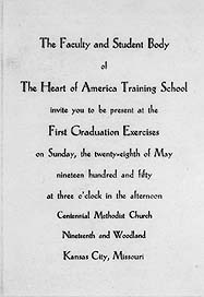Graduation invitation for first graduating class at Heart of America Training School